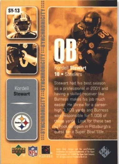 2002 Upper Deck #SY-13 Kordell Stewart / Plaxico Burress Synchronicity - Image 2 of 2