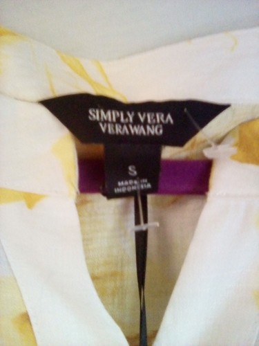 Simply Vera Verawang Size Small Women's Dress Cuffed White Yellow Flowers New - Picture 4 of 7