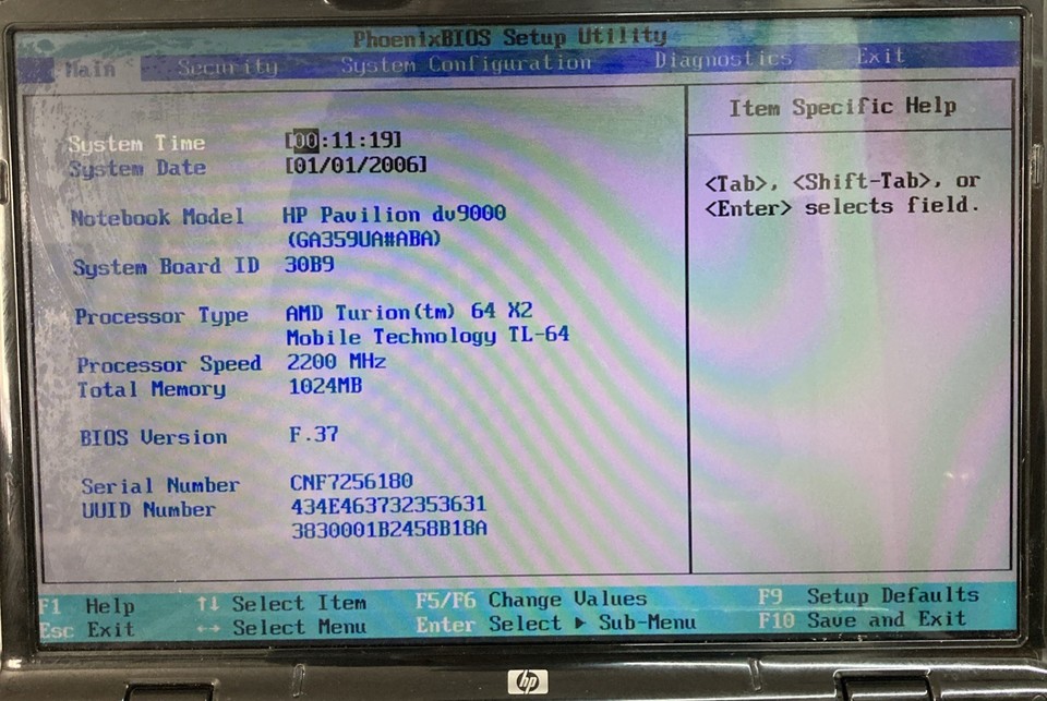 HP Pavilion dv9000 AMD turion 64 x2 2.20 GHz 1GB no HDD Boot to BIOS eBay — free download