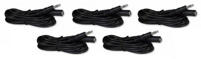 Five Pack of 12 Foot 3.5mm Headphone Extension Cables Male/Female