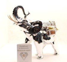 ELEFANTE STATUA RESINA ARGENTATA SCARAMANTICO SACCO PORTAFORTUNA CM 20 X9XH 18