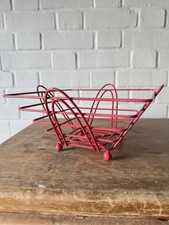 Vintage Red Wire Fruit Basket Mid Century Atomic Style Kitchen Storage Bowl