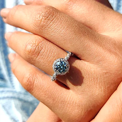 IGI Lab Grown 1,85 Ct Fancy Intense Blue Round Diamond Ring 14K White Gold - Bild 1 von 4