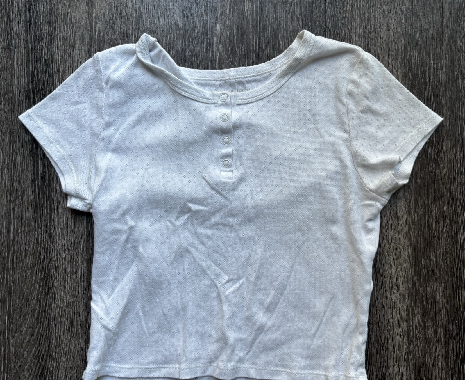 Cotton Studio White Eyelet Baby Tee M Cropped Fitted Henley Y2K Top