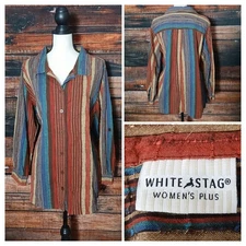 White Stag Top Plus Size 18W 20W Bohemian Textured Cotton Button Front Vintage 