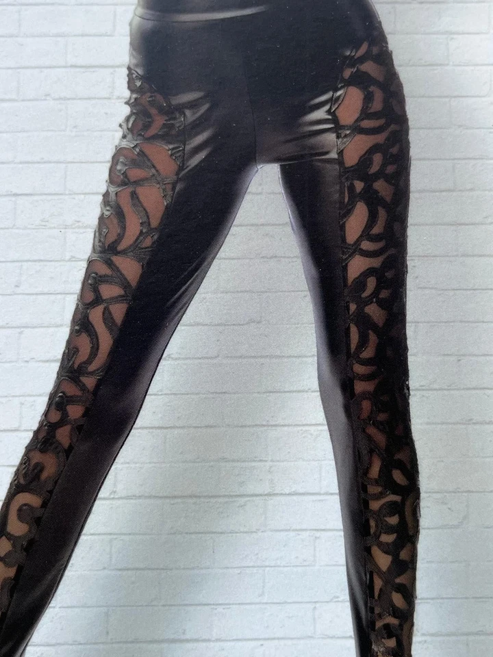 Saresia Wetlook Leggings Spitze Schwarz Damen Party Leggins Art. 18310 Gr. XL - Bild 3 von 4