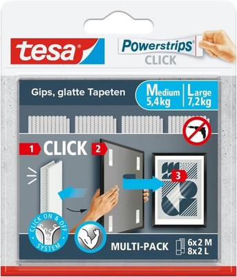 tesa Powerstrips CLICK - Klett-Klebepads zum An- und Abklicken von Bilderrahmen