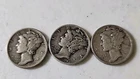 Lot of 3 Silver Mercury Dimes (1939, 1940 And 1941) - 90% Silver US Coins