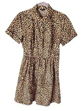 Talbots Animal Print Fit & Flare Dress Women's 4 Leopard Popover Button Office