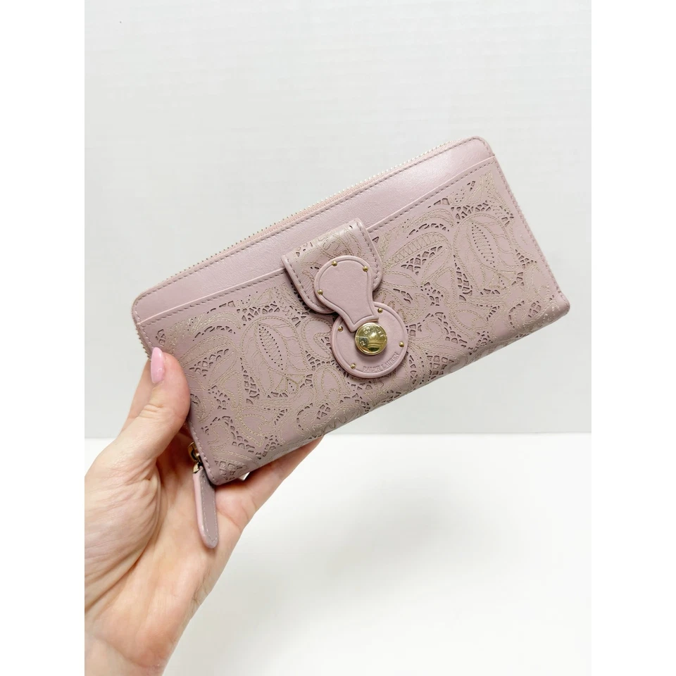 Cartera Ralph Lauren Ricky Rosa Malva Encaje Paisley Corte Lazer Costuras Foto 3 de 4