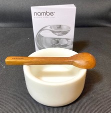 NAMBE CHEVRON BLANCO MÁRMOL DIP TAZÓN PEQUEÑO 3.5" 8 OZ CUCHARA MADERA ACACIA NUEVO