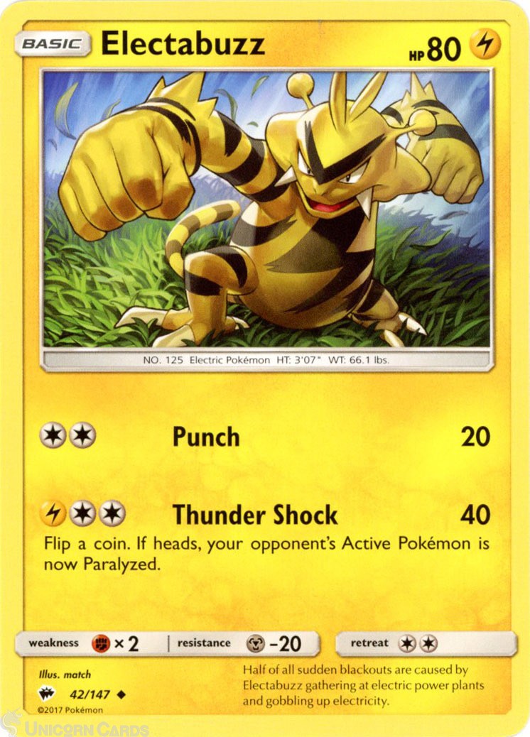 Electabuzz 42/147 : Uncommon Mint/Near Mint Pokemon Card : SM03: Burning Shadows