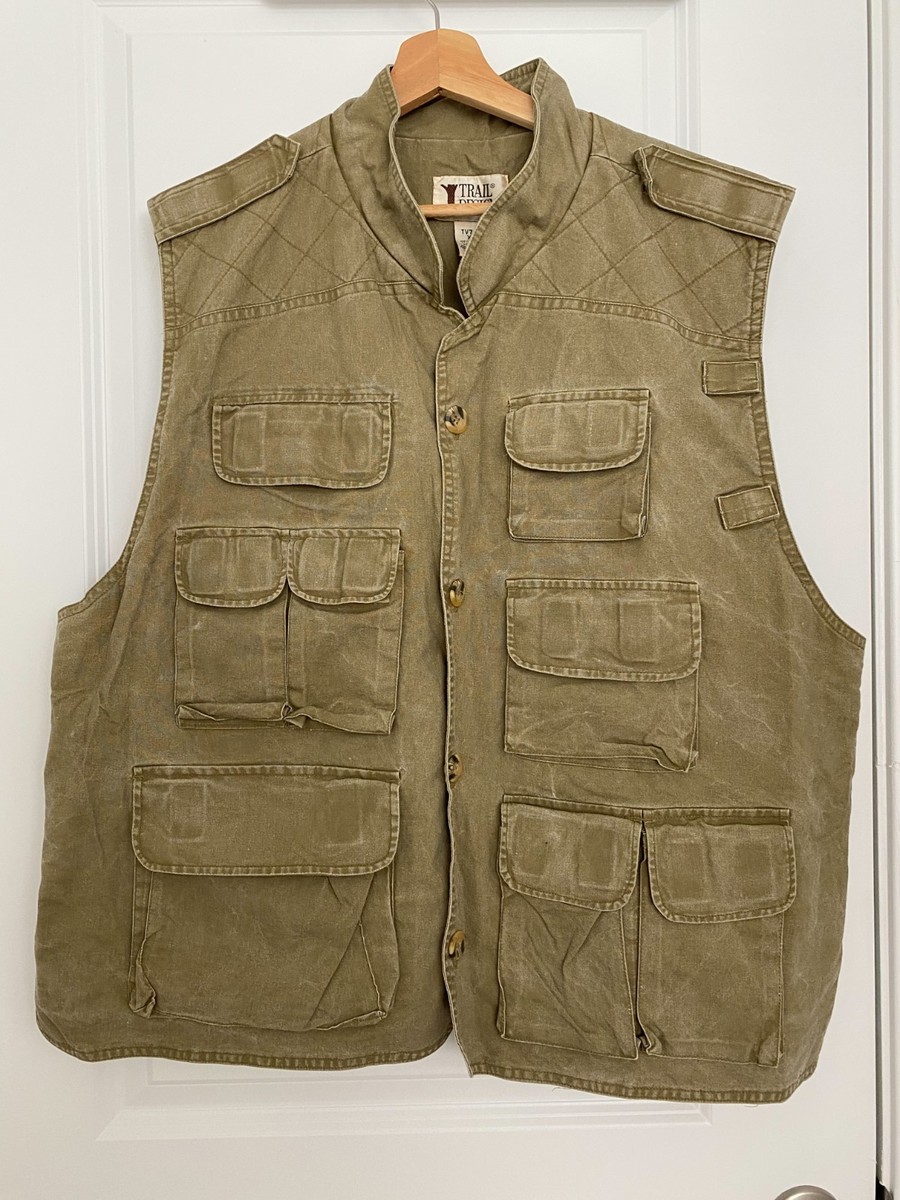 Gilet De Chasse Homme Trail Designs – Vert Olive, XL, Multi Poches, Toile