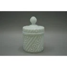 Westmoreland Milk Glass Ball Swirl Covered Candy Jar UV Reactive Vintage 1950s