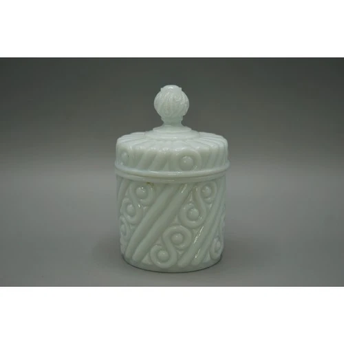Westmoreland Milk Glass Ball Swirl Covered Candy Jar UV Reactive Vintage 1950s