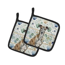 Caroline's Treasures Brindle Greyhound Coastal Sea Glass Pair of Potholders