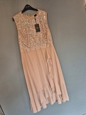 MISS MAY CHAMPAGNE SEQUIN SLEEVEES HI-LO DRESSMIDI 2XL NEW LAC DETAIL LINED