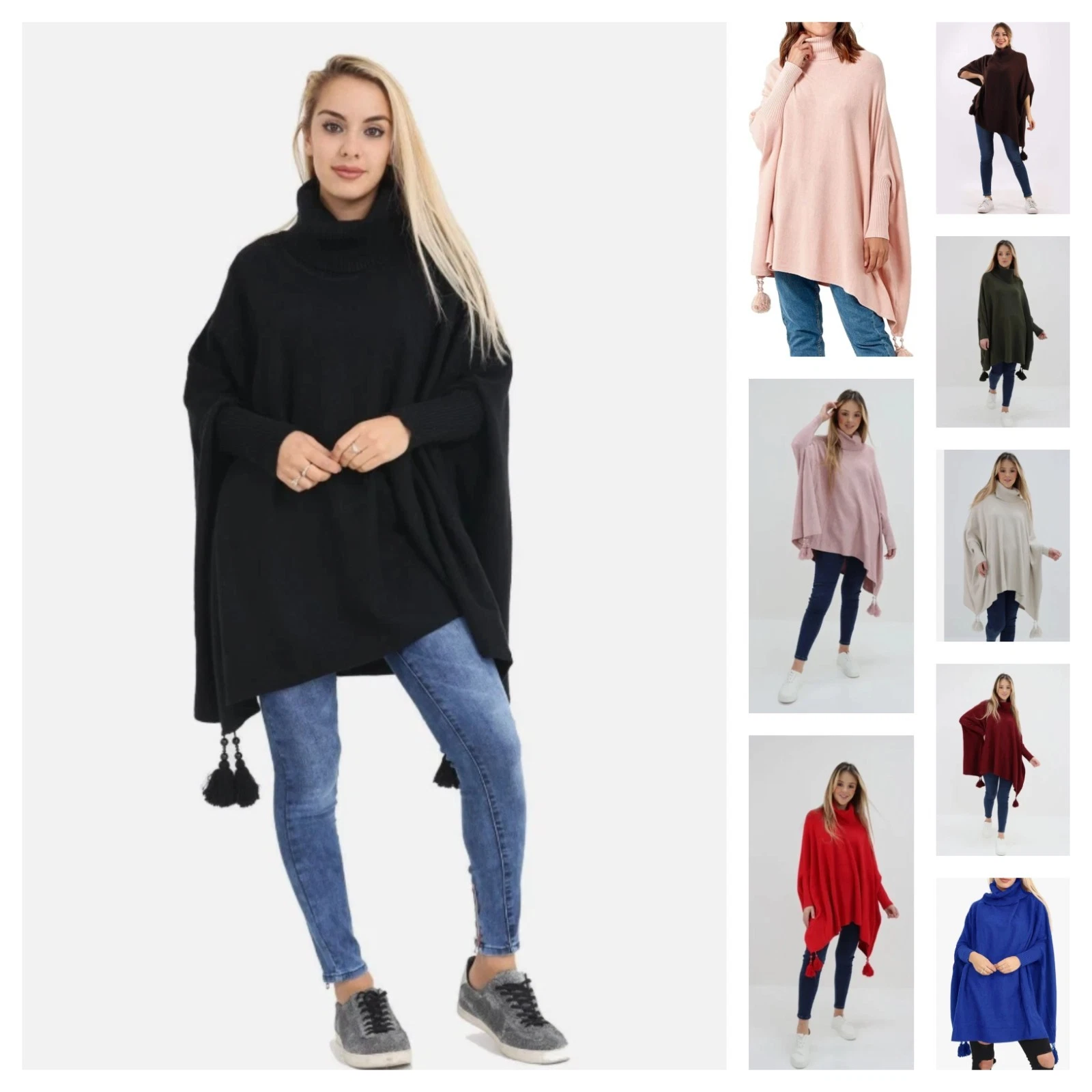 Oversized Women's Italian Boxy Cowl Neck Poncho Look Drape Sides Jumper Top New