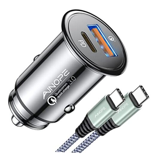 67.5W Car Charger USB C Fast Charging, [Invisible Design] All Metal Dual Black