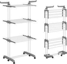 Image of Clothes Airer Tower, Foldable Clothes Airer with 6 Foldable Wings on 3 Levels