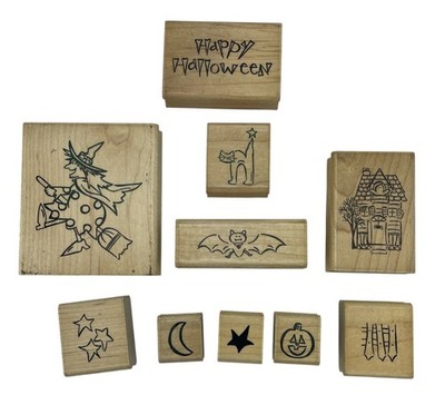 Halloween Rubber Stamp Lot  Wood Mounted JPL Design Co Card Making
