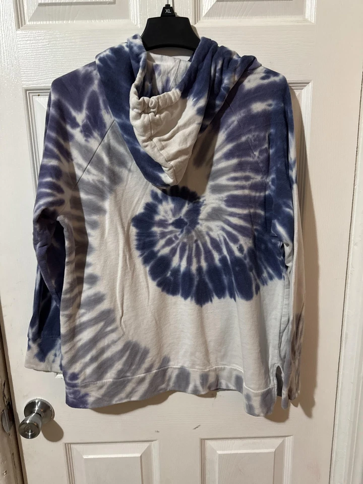 Sudadera con capucha Green Tea para mujer XL azul remolino tie dye canguro bolsillo aberturas laterales Foto 2 de 4