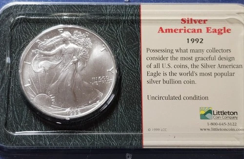 A 1992 Rare Silver ~ American Eagle ~ Littleton Coin Co. ~ Brilliant Unc