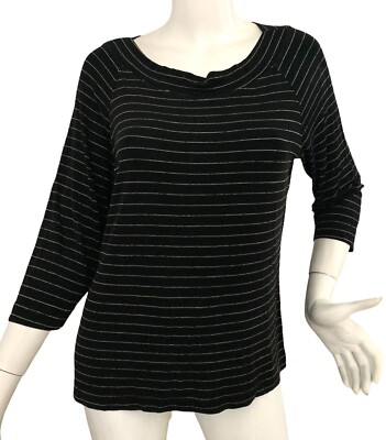 [CHICOS} Shirt/Top Black & White Stripe Scoop Neck Jersey Stretch Summer  ~L