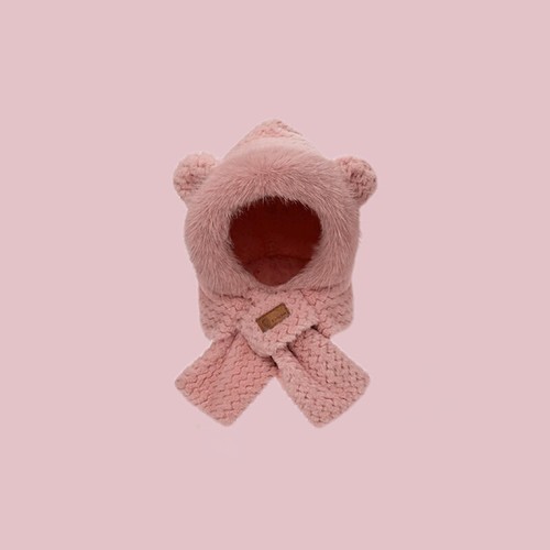 Officiel Women Winter Warm Fur Imitation Mink Plush Hat Scarf Thick Bear Ear Hat Ear -wf