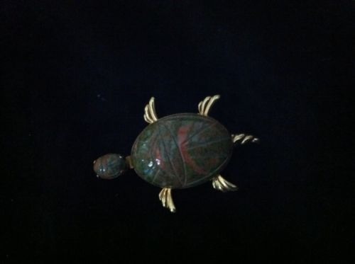 14KGF Gold Van Dell Scareb Stone (jasper?) Turtle Brooch Pin | eBay