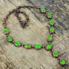 Valentines Deal Copper Green Turquoise Stone Chain Electroformed Necklace Copper