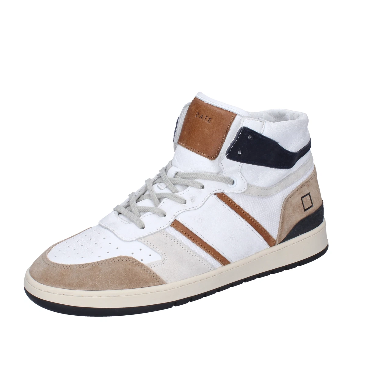 chaussures homme D.A.T.E. baskets blanc cuir beige daim SPORT HIGH