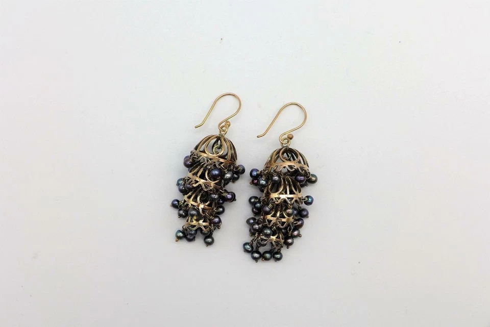 PENDIENTES ARAÑA JANE DIAZ ORO ROSA 10KT PERLAS NEGRAS Foto 2 de 4