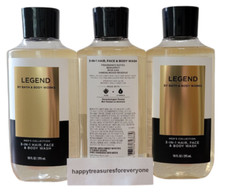 3 Bath Body Works Men's Collection Legend 3 in 1 Hair, Face, Body Wash