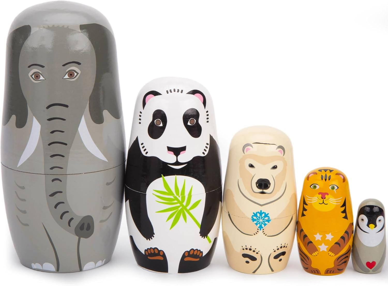 5PCS Nesting Dolls for Kids, Wooden Matryoshka Russian Dolls Animals Stacking Do