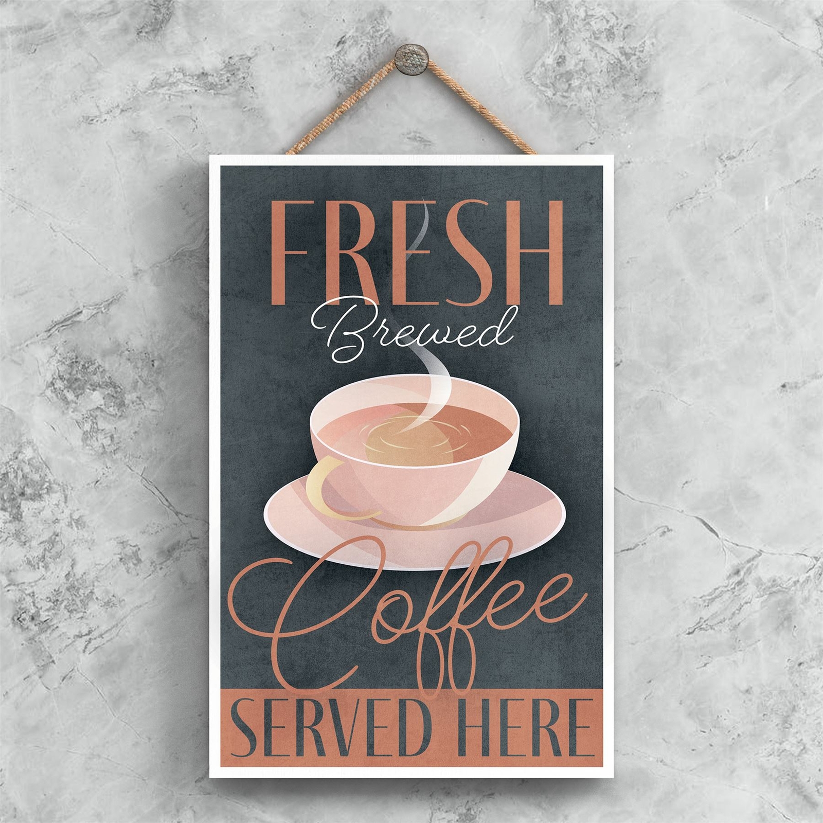 Fresh Brewed Coffee Serve Here Kitchen Decorative Hanging Plaque Sign