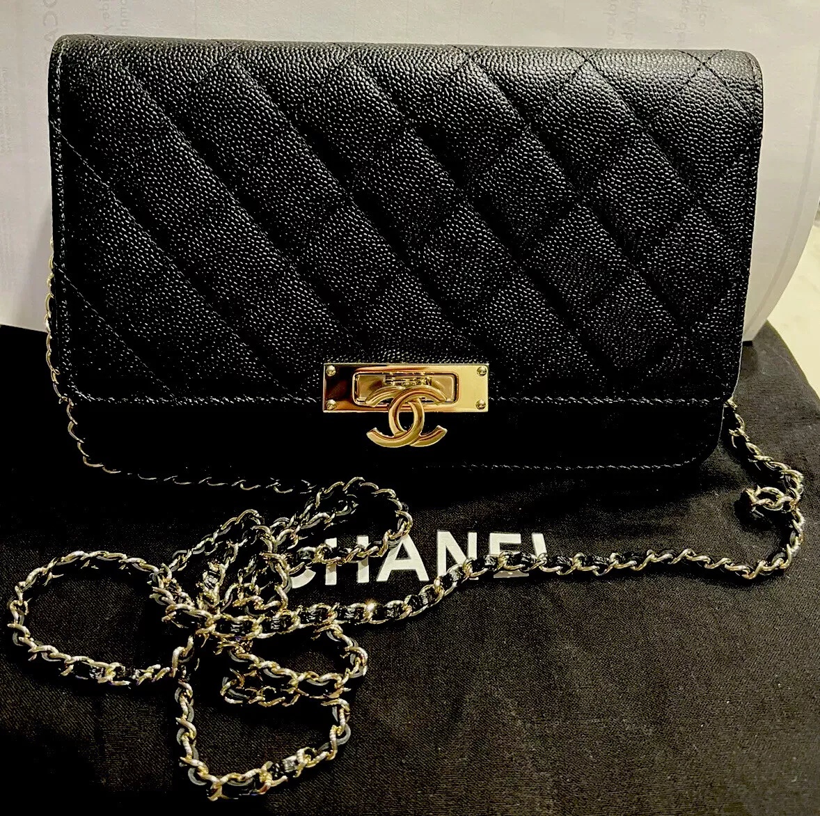 CHANEL Wallet on Chain Caviar Leather Crossbody in Black