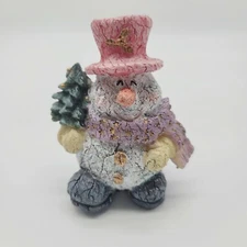 Vintage K's Collection Figurine Of Snowman Crackle Effect Purple Pink 5" X 4"