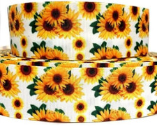 GROSGRAIN RIBBON 5/8", 7/8",1.5", 3" Sunflowers - Summer - Spring Printed