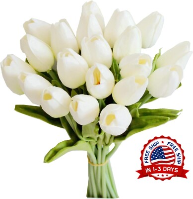 20 Flores De Tulipanes Artificiales, Flores De Seda De Tacto Real, Tulipan Am...