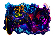 3D Smashed Wall Mural Neon Gamer Gaming Room Art Poster Boys Bedroom Decor Gift