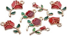 5 Rose Charms Enamel Pendants Gold Mixed Flower Findings Spring Jewelry Making