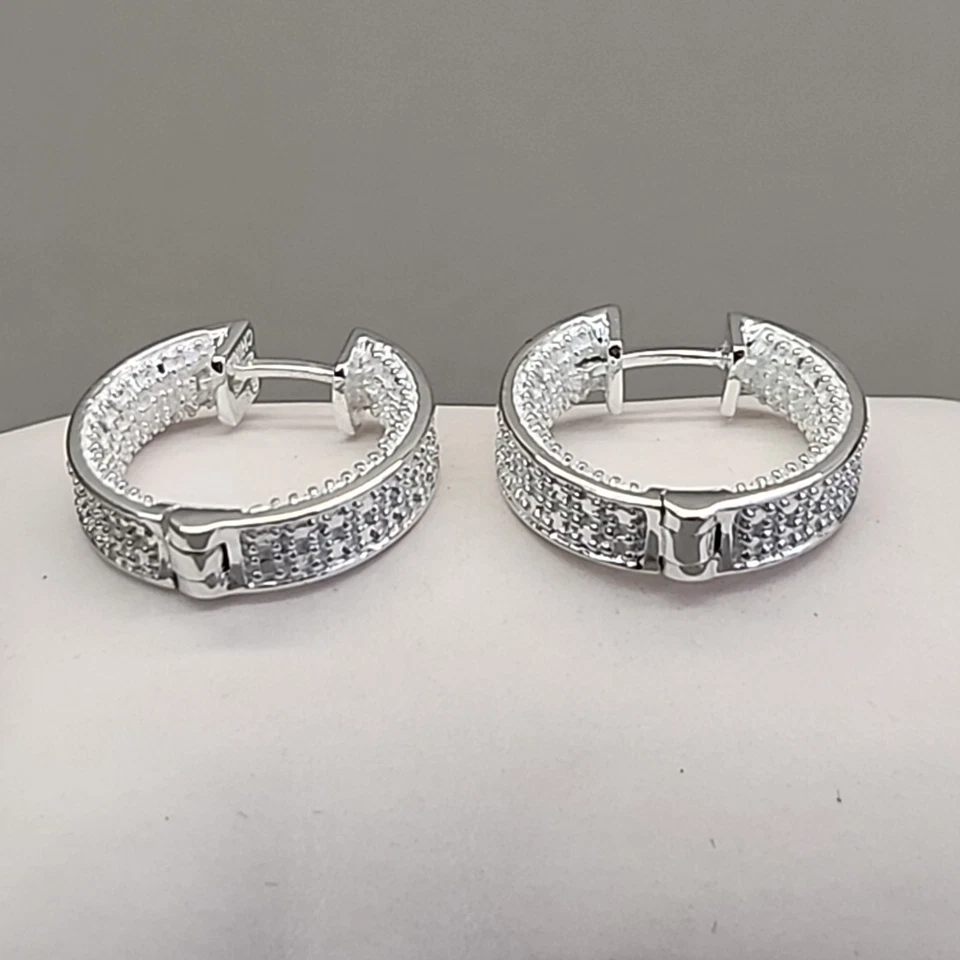 Brincos Technibond Huggie Marcasites prata esterlina 925 JTV 17mm - Imagem 3 de 4