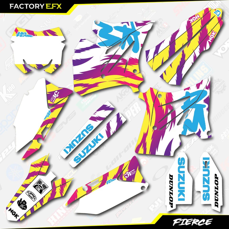 Yellow Retro Fierce Restyle Graphics Kit fit 01-08 Suzuki RM125 RM250 ...