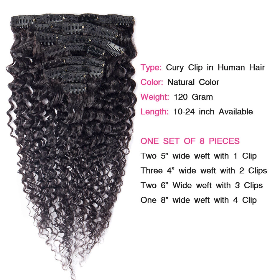 Brazilian Curly Clip In Hair Extensions Human Hair Extensions Clips In Natural - Image 2 of 4