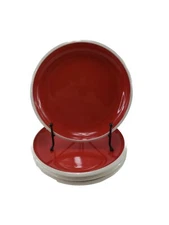 Rachael Ray Red Rise White Dinner Plates Lunch Discontinued Stoneware Set 4 L008