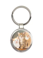 Cat : Gift Round Keychain Cute Animal Kitten Funny Friend