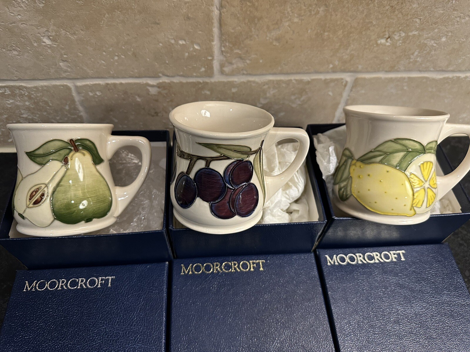 Moorcroft Pottery Mugs X 3 Fruit Pattern eBay