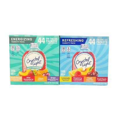 44 Packet Box Crystal Light Refreshing Variety Pack On The Go Drink Mix Lot Of 2