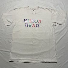 Vintage 90s Single Stitch T-Shirt Men’s Large White Hilton Head Beach USA Made